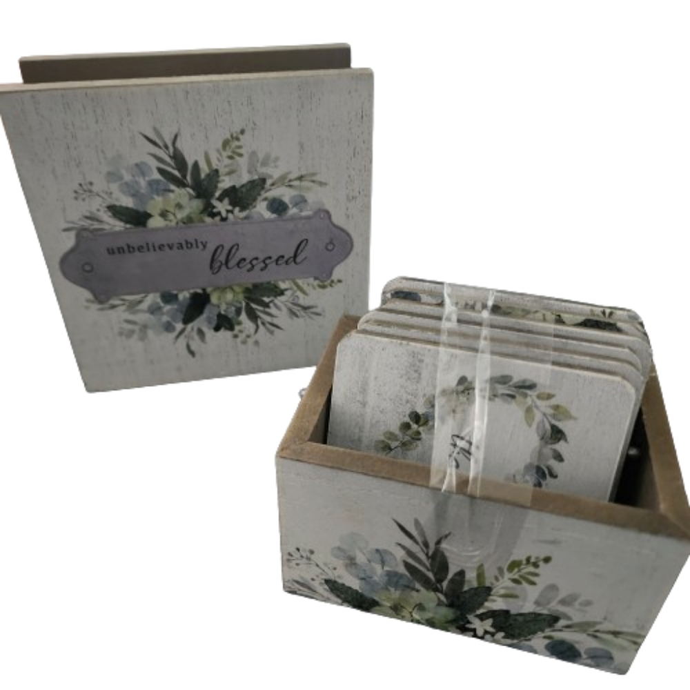 Wooden Napkin Holder and 6 Piece Coaster Set